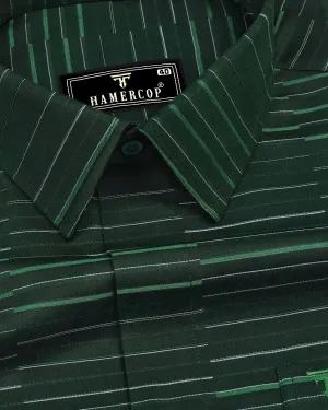 Marvel Green With White Weft Stripe Cotton Shirt