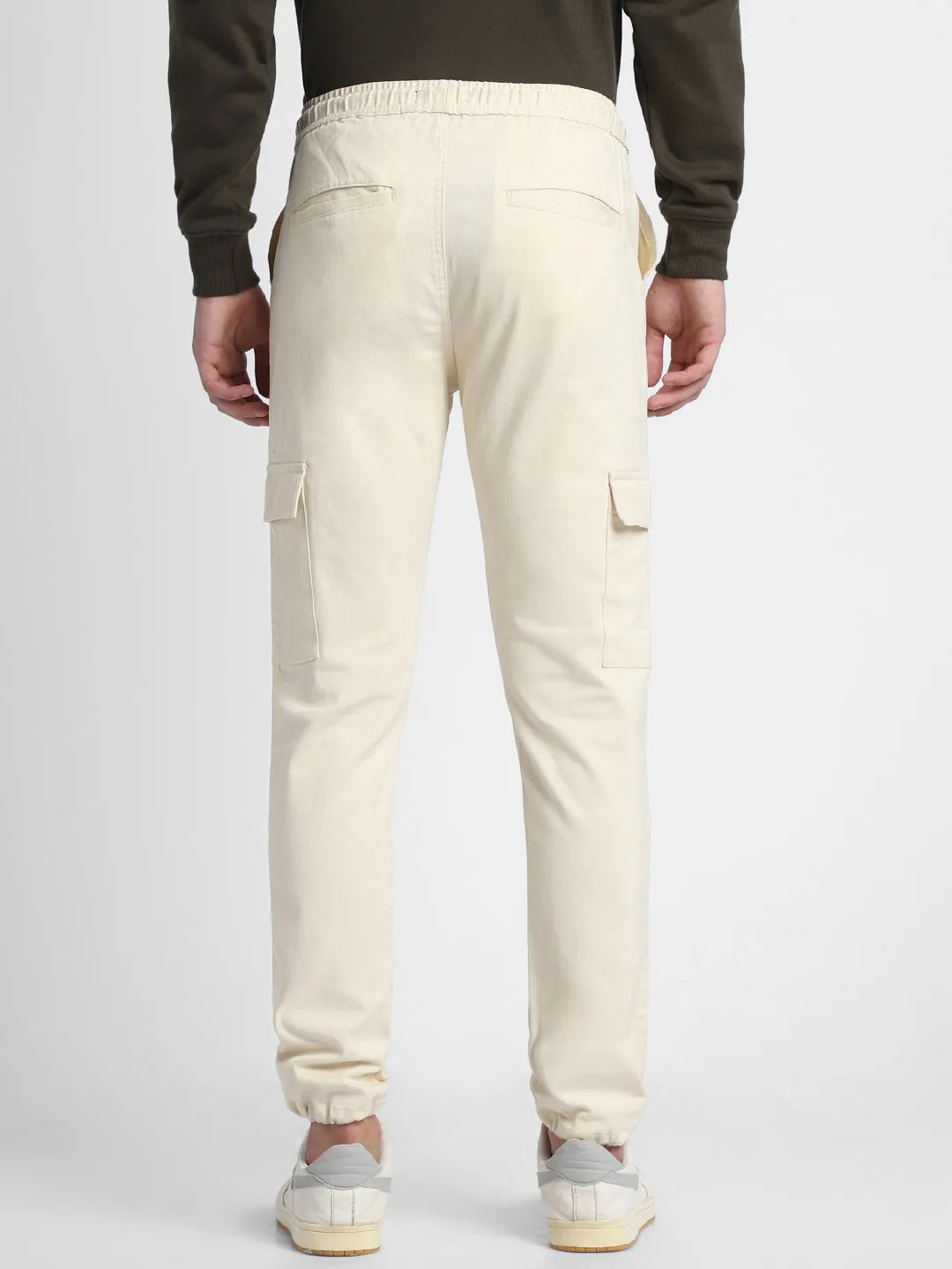 Mens's Cream Solid Cargo Jogger