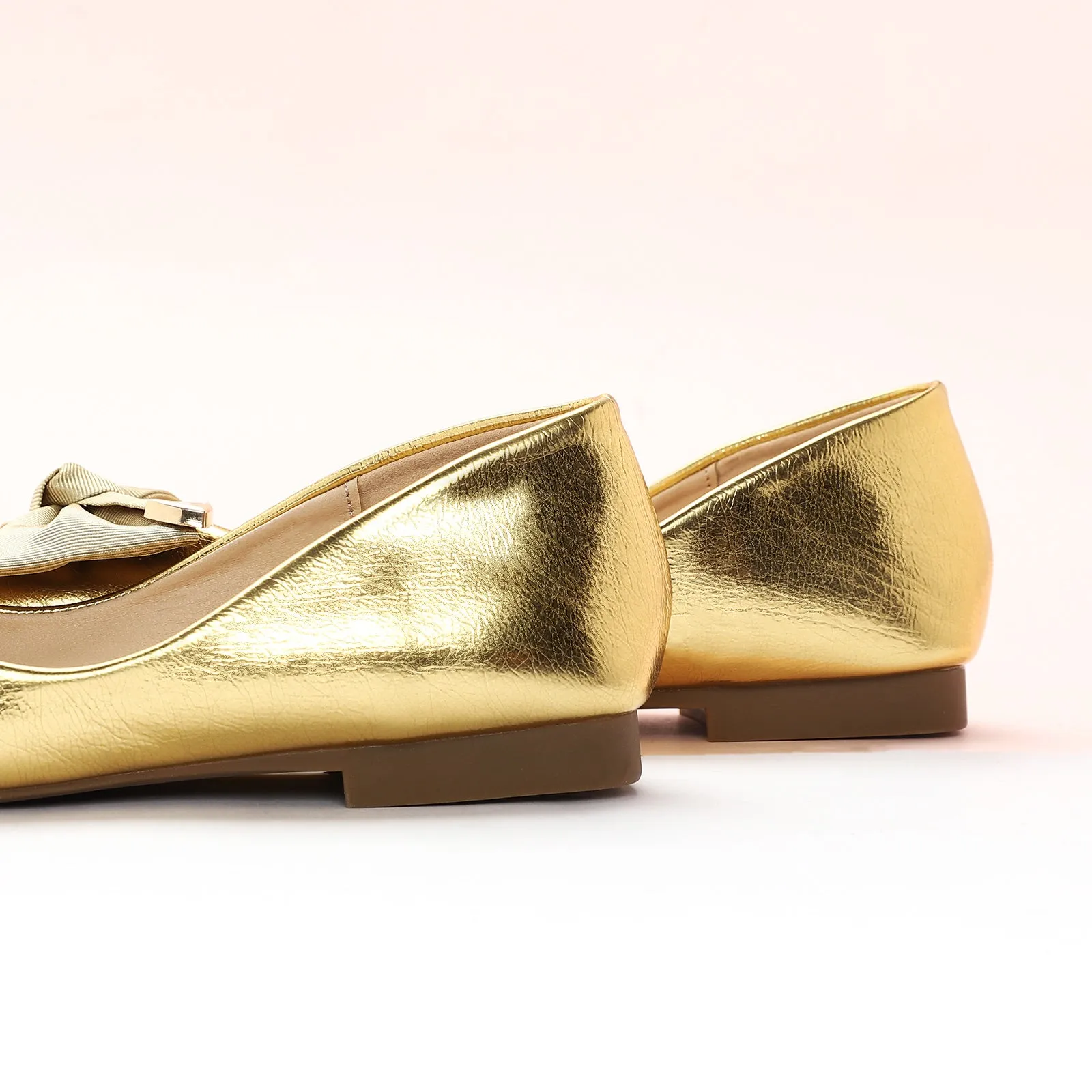 Metal Bow Ballerina Flats (Eva) Gold