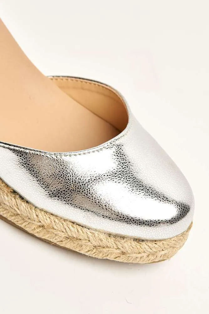 Mira Closed Toe Anklestrap Wedges in Silver
