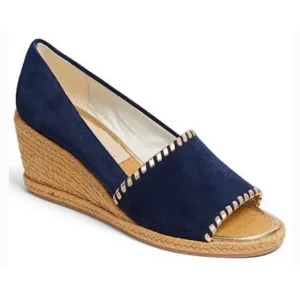 NWOB JACK ROGERS Suede Navy Blue Palmer Peep Toe Wedge Espadrilles Size 8