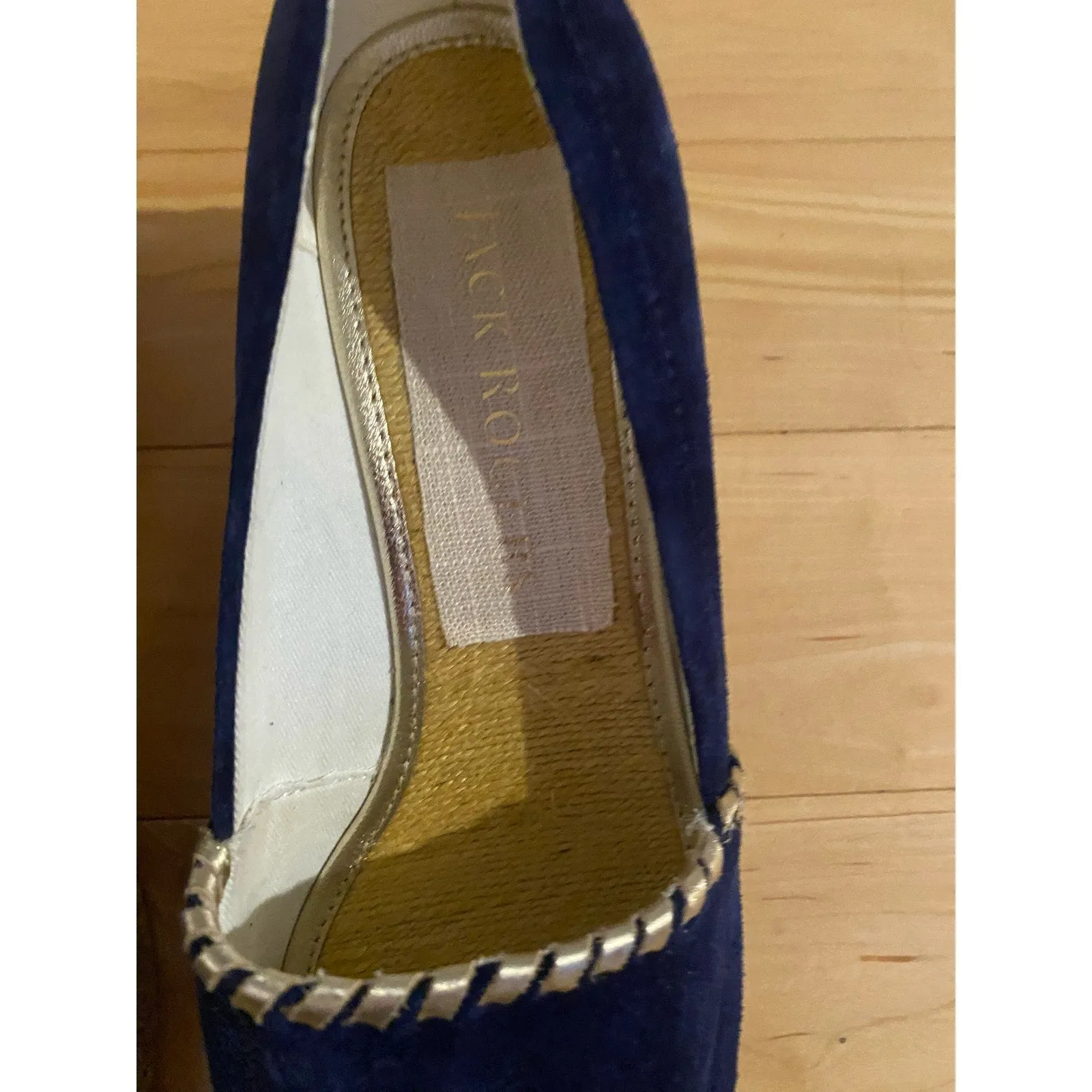 NWOB JACK ROGERS Suede Navy Blue Palmer Peep Toe Wedge Espadrilles Size 8