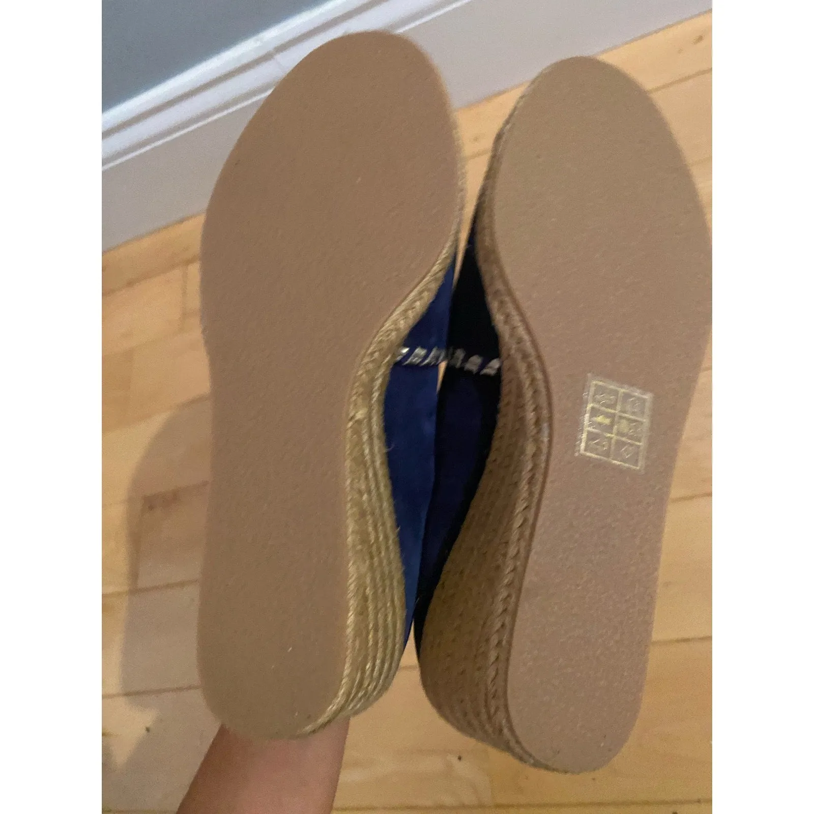 NWOB JACK ROGERS Suede Navy Blue Palmer Peep Toe Wedge Espadrilles Size 8