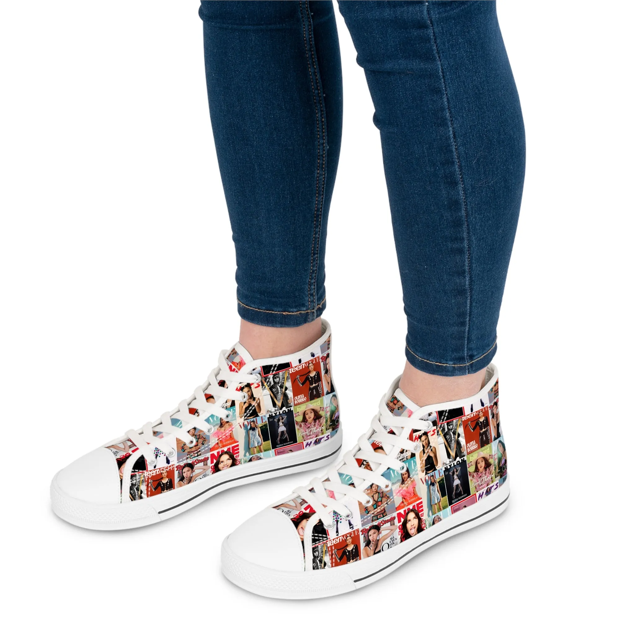 Olivia Rodrigo Magazine Cover Collage Pattern Women's High Top Sneakers