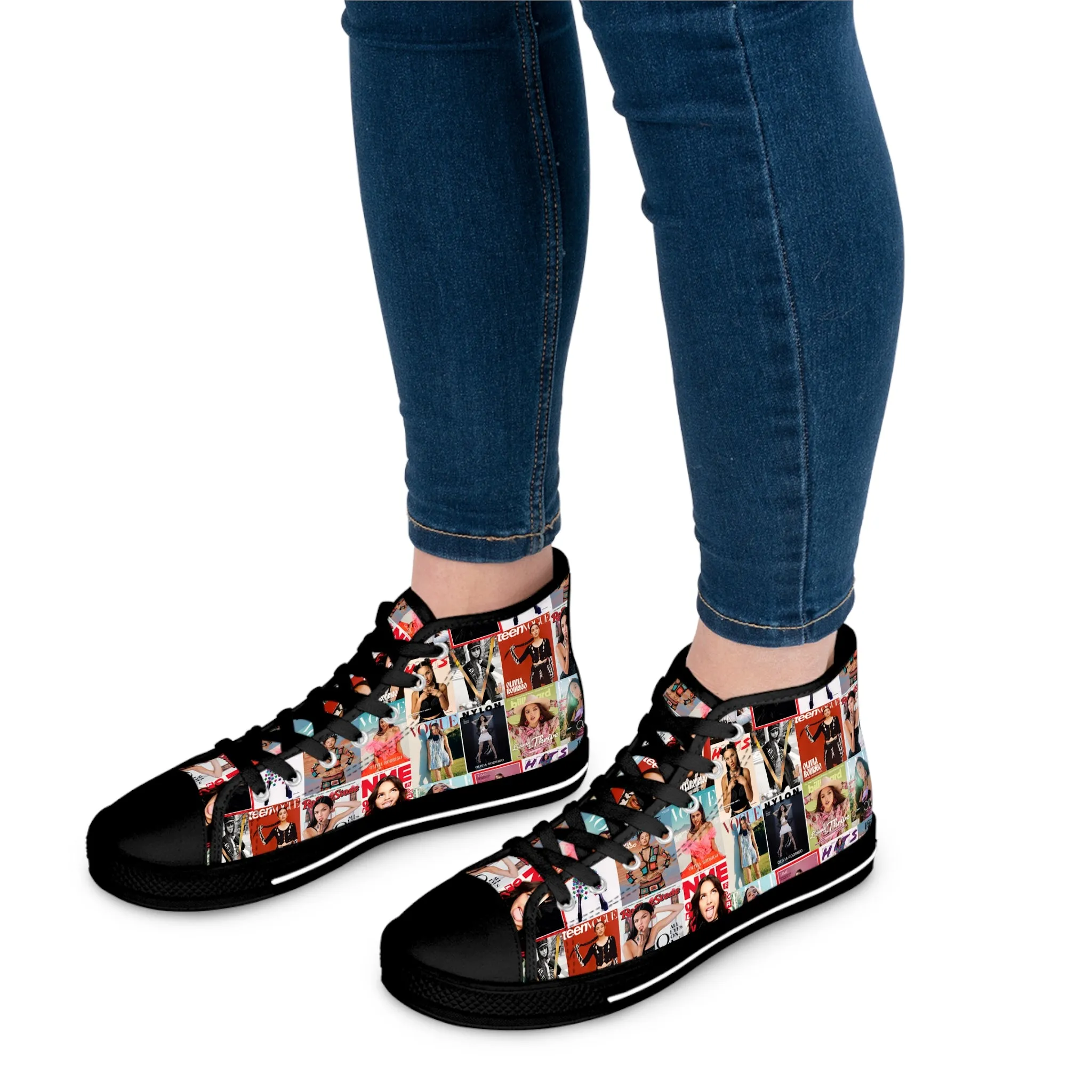 Olivia Rodrigo Magazine Cover Collage Pattern Women's High Top Sneakers