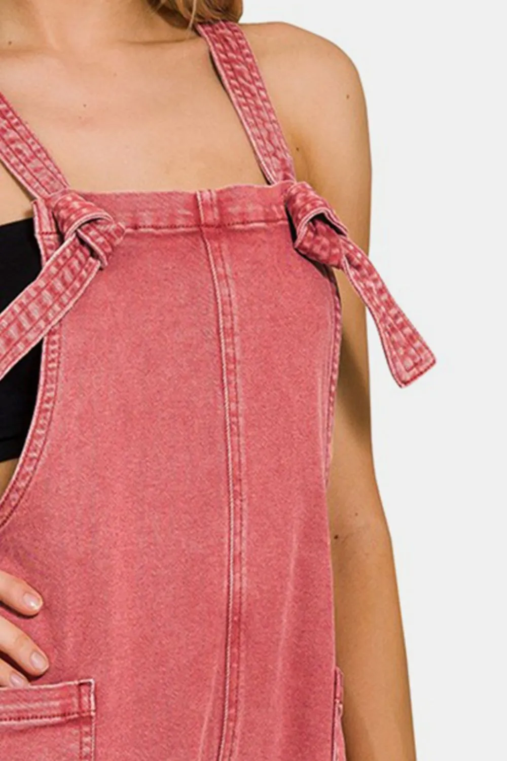 ONLINE EXCLUSIVE Zenana Washed Knot Strap Rompers