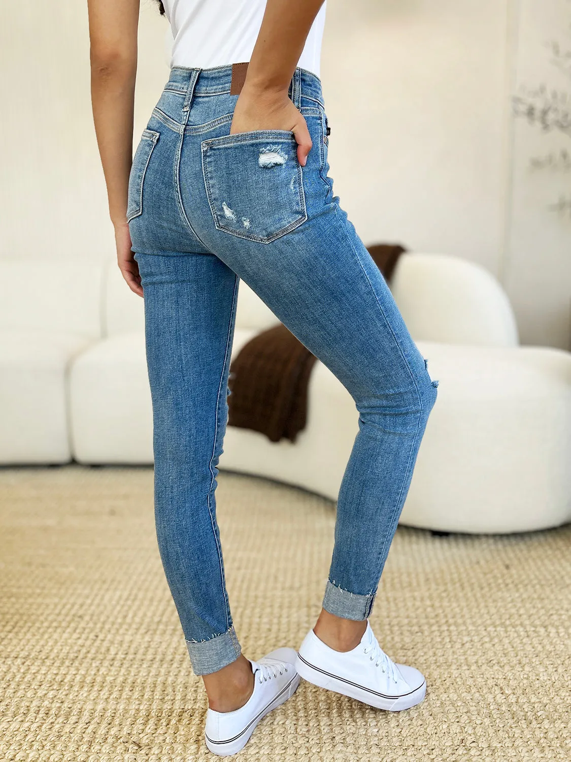 Online Judy Blue Full Size Mid Rise Destroy & Cuff Skinny Jeans