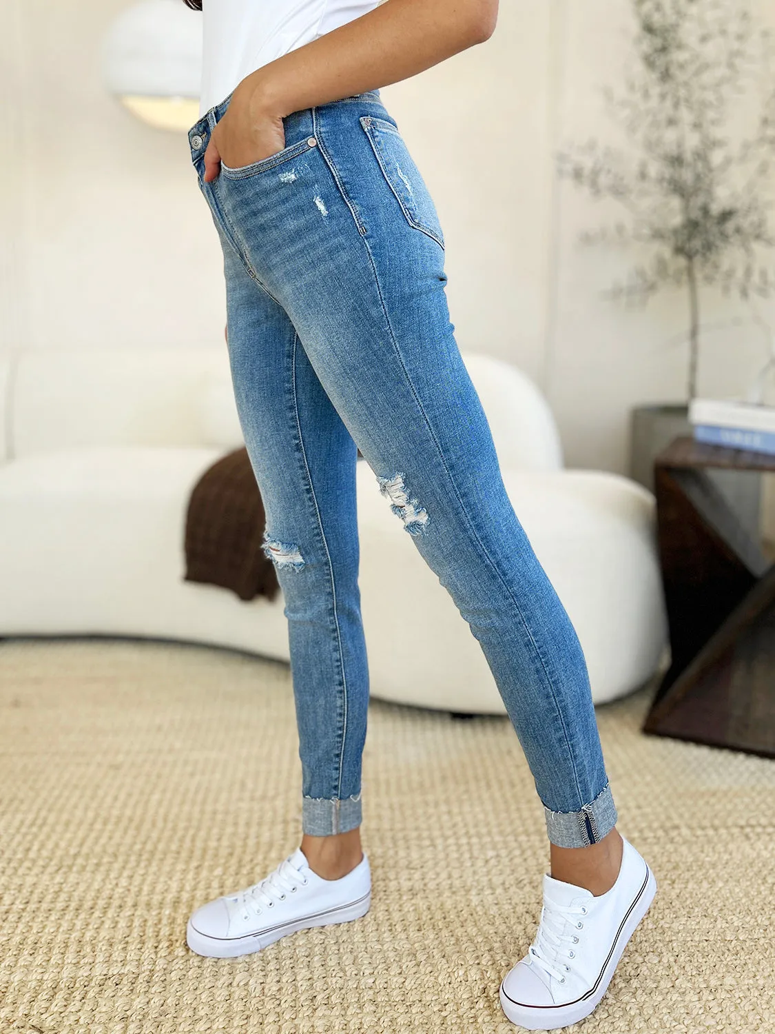 Online Judy Blue Full Size Mid Rise Destroy & Cuff Skinny Jeans