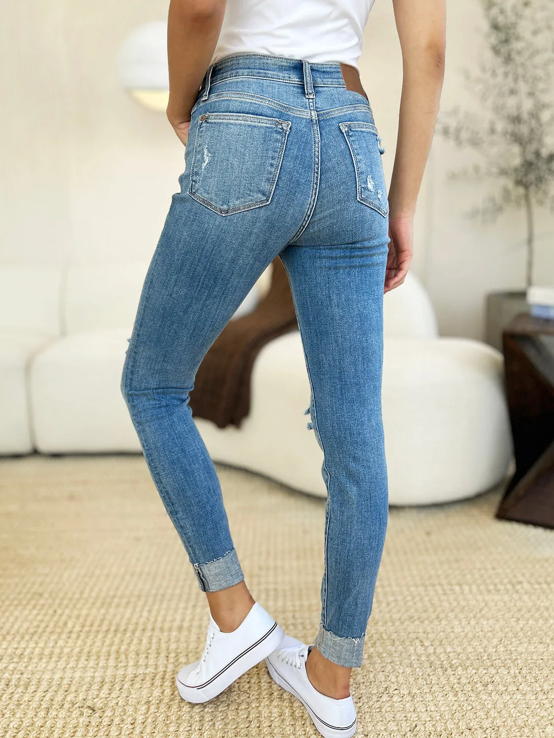 Online Judy Blue Full Size Mid Rise Destroy & Cuff Skinny Jeans