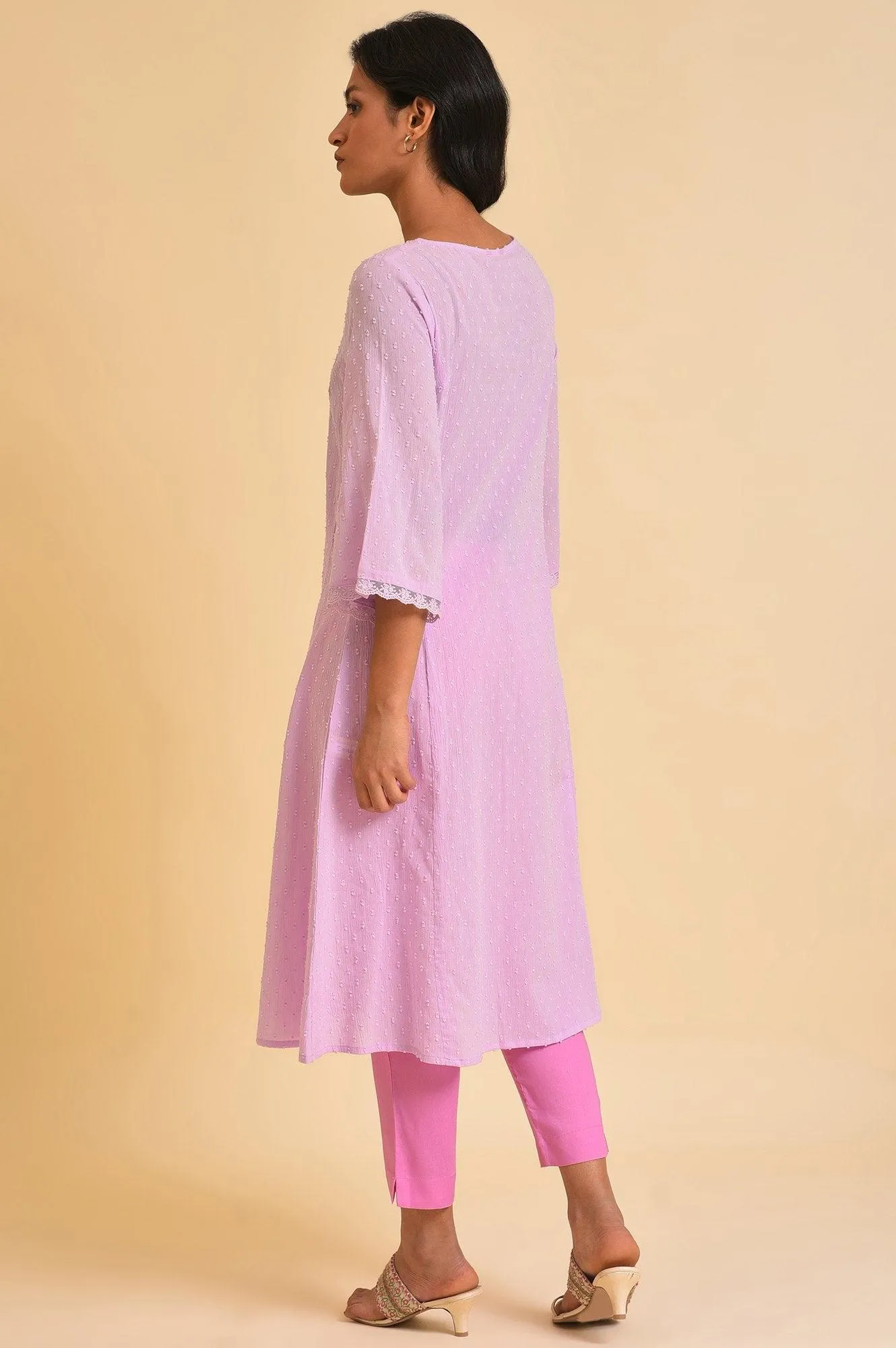 Plus Size Light Purple Embroidered Cotton kurta