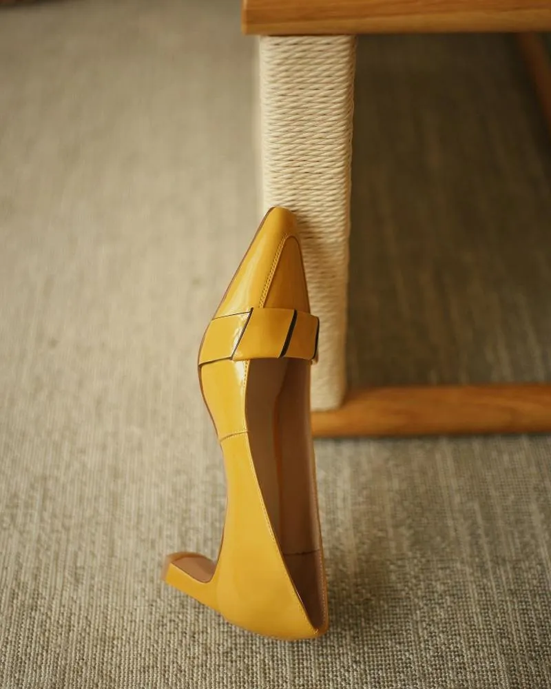 Pointed Toe Striped Chunky Heels