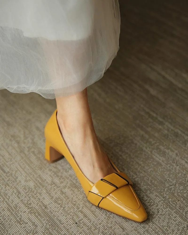 Pointed Toe Striped Chunky Heels