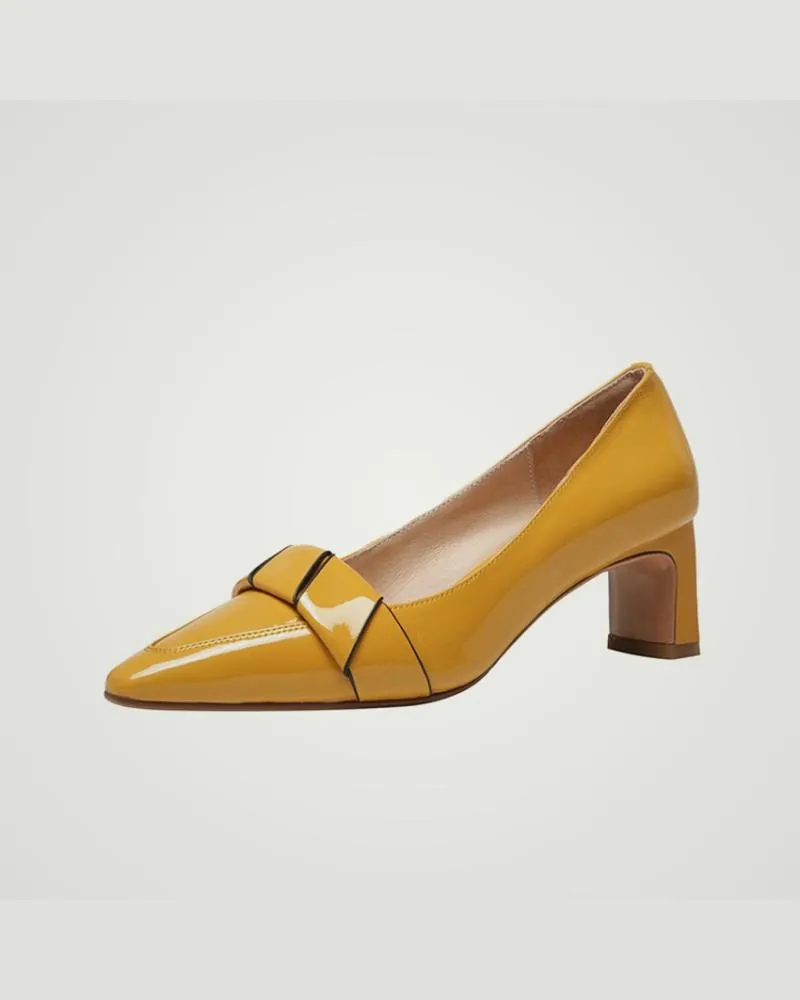 Pointed Toe Striped Chunky Heels