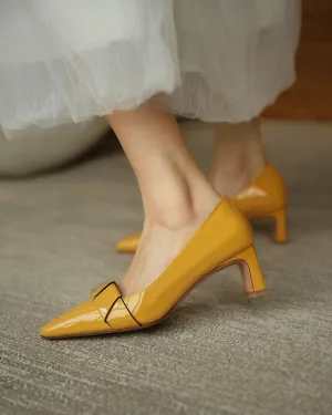 Pointed Toe Striped Chunky Heels