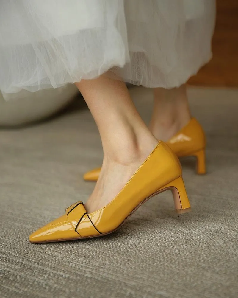 Pointed Toe Striped Chunky Heels