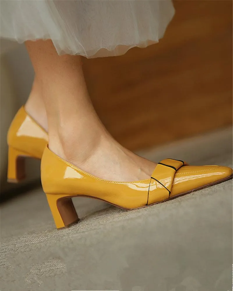 Pointed Toe Striped Chunky Heels
