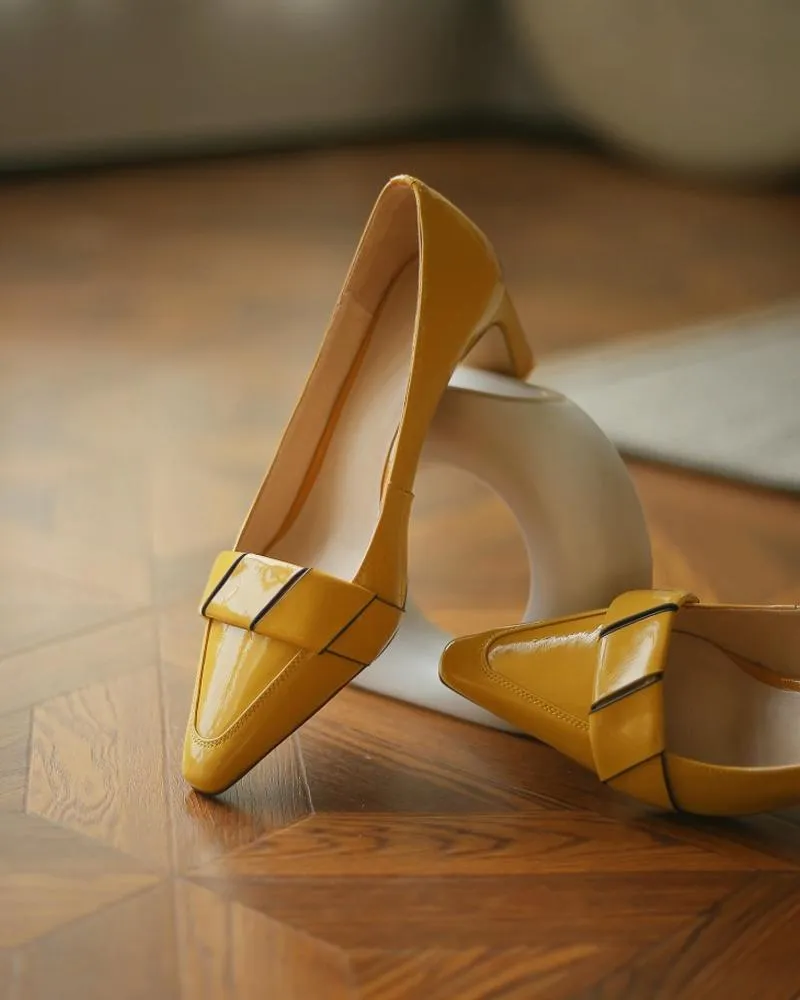 Pointed Toe Striped Chunky Heels