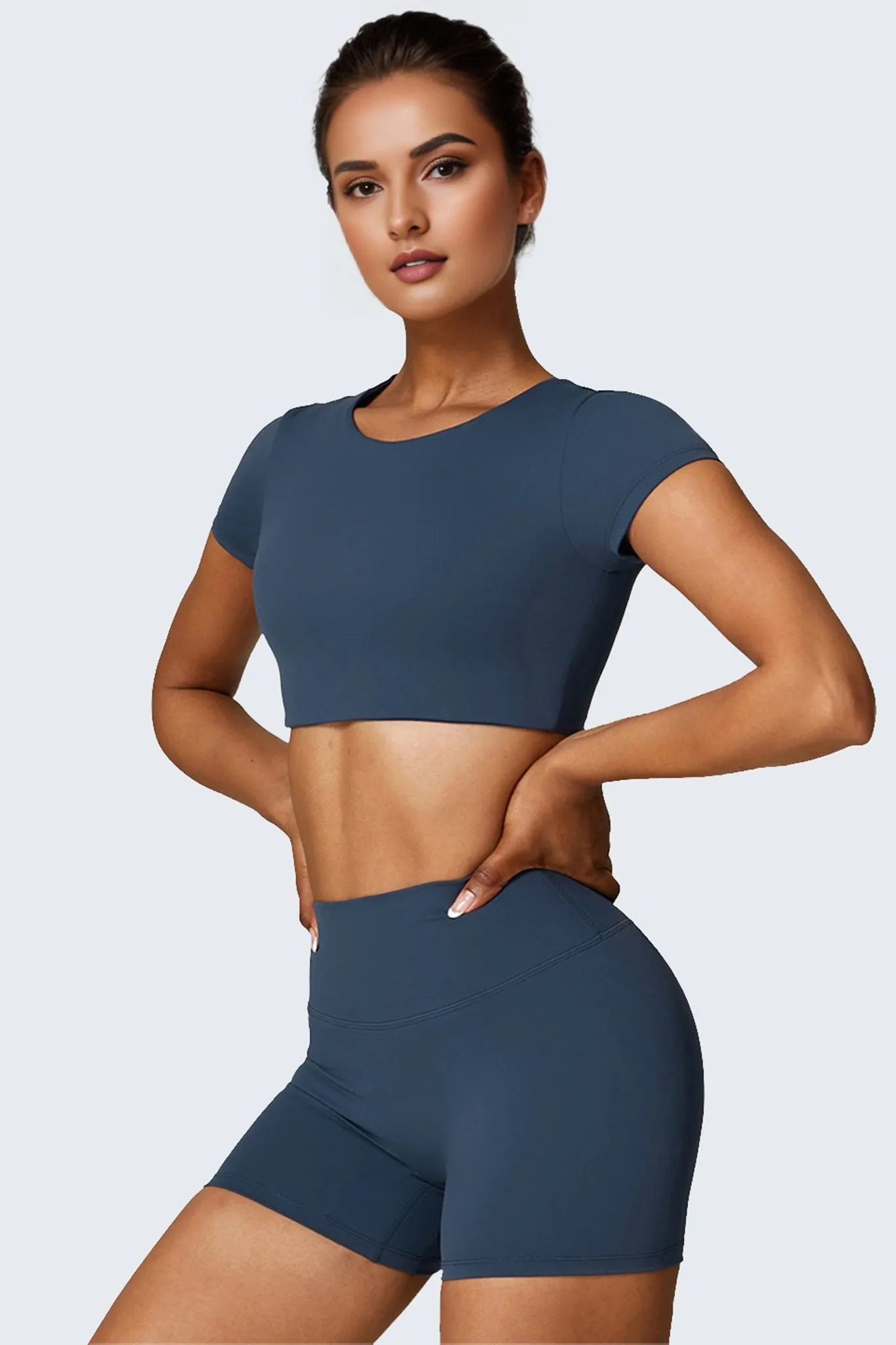 Power Move Crop Tee - Navy Blue