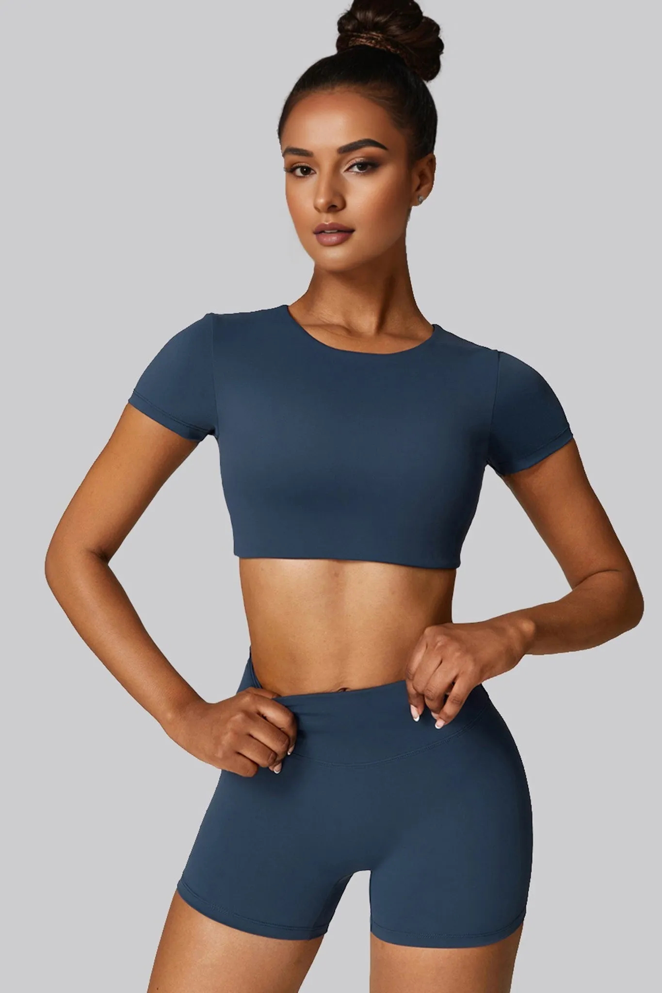 Power Move Crop Tee - Navy Blue