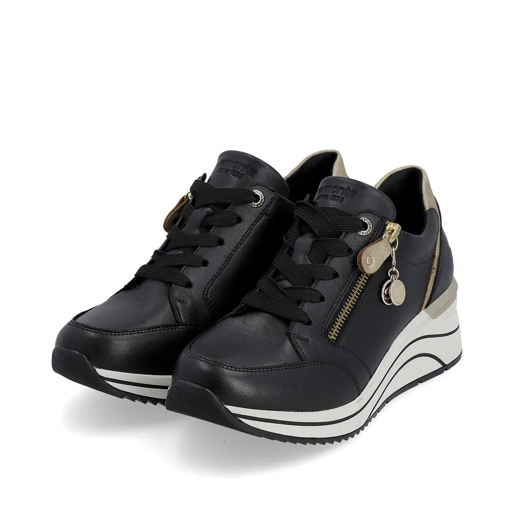 Remonte Trainer Shoe with Lace and Zip D0T03-01 BLACK LEATHER