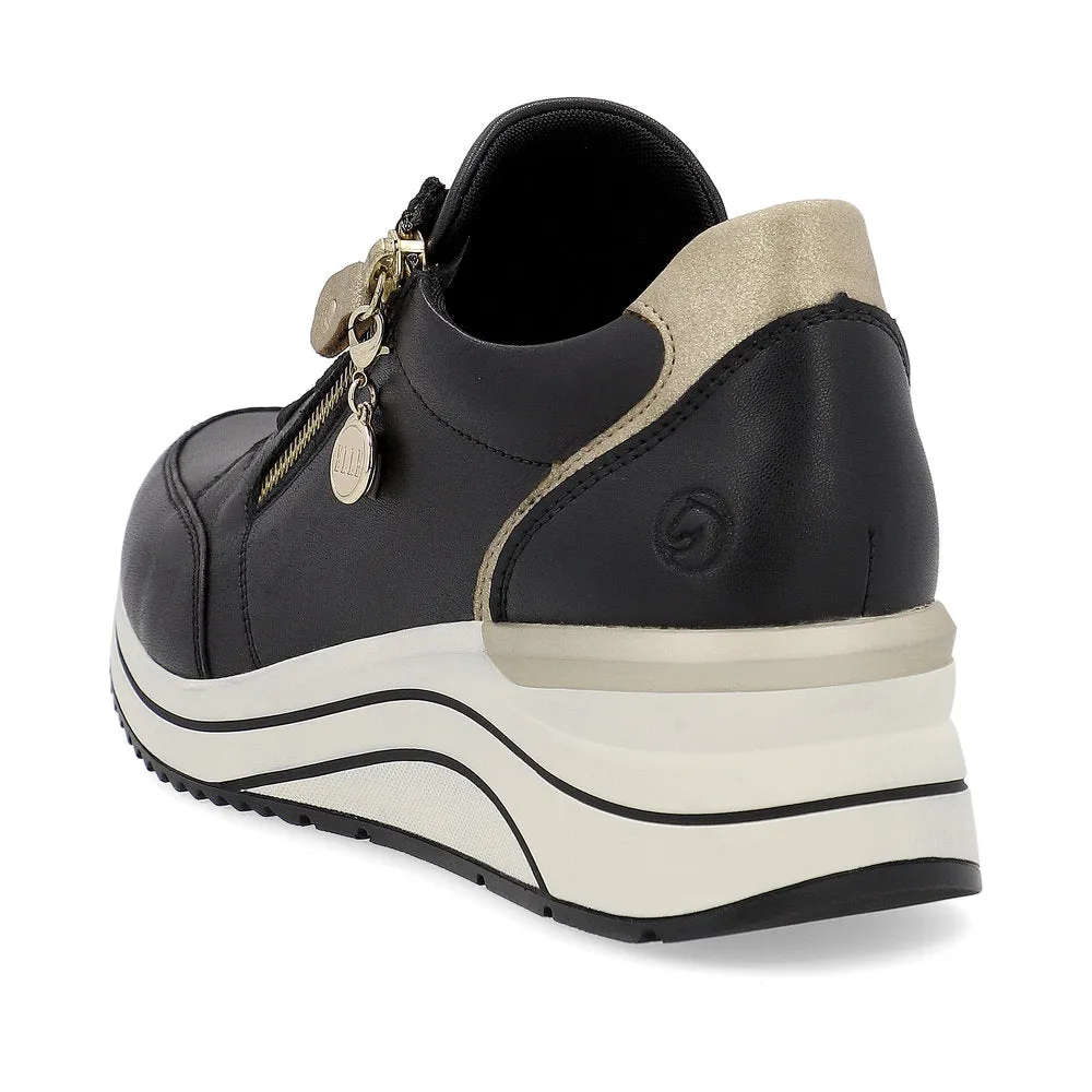Remonte Trainer Shoe with Lace and Zip D0T03-01 BLACK LEATHER