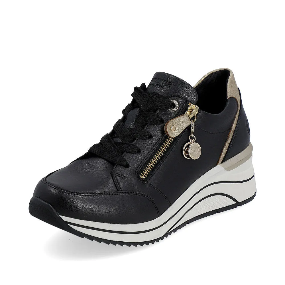 Remonte Trainer Shoe with Lace and Zip D0T03-01 BLACK LEATHER
