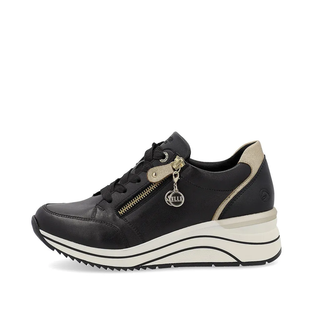 Remonte Trainer Shoe with Lace and Zip D0T03-01 BLACK LEATHER