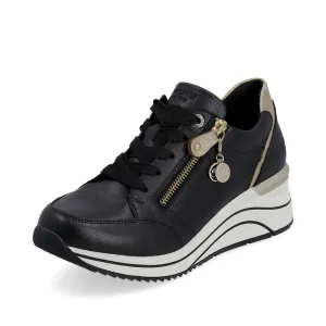 Remonte Trainer Shoe with Lace and Zip D0T03-01 BLACK LEATHER
