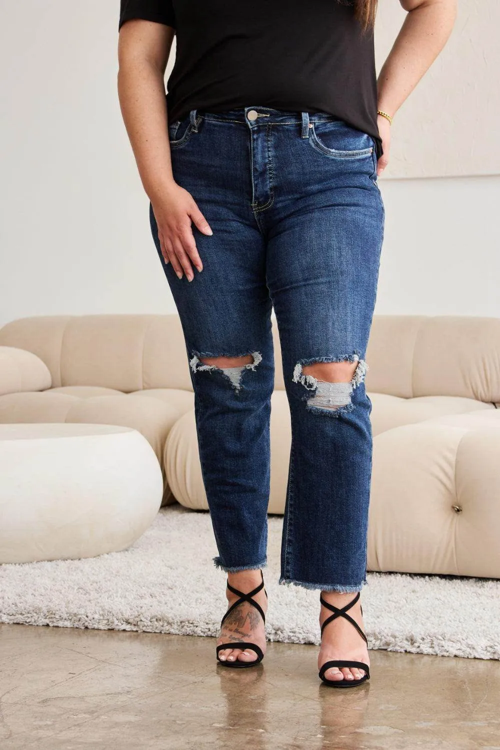 RFM Crop Dylan Full Size Tummy Control Distressed High