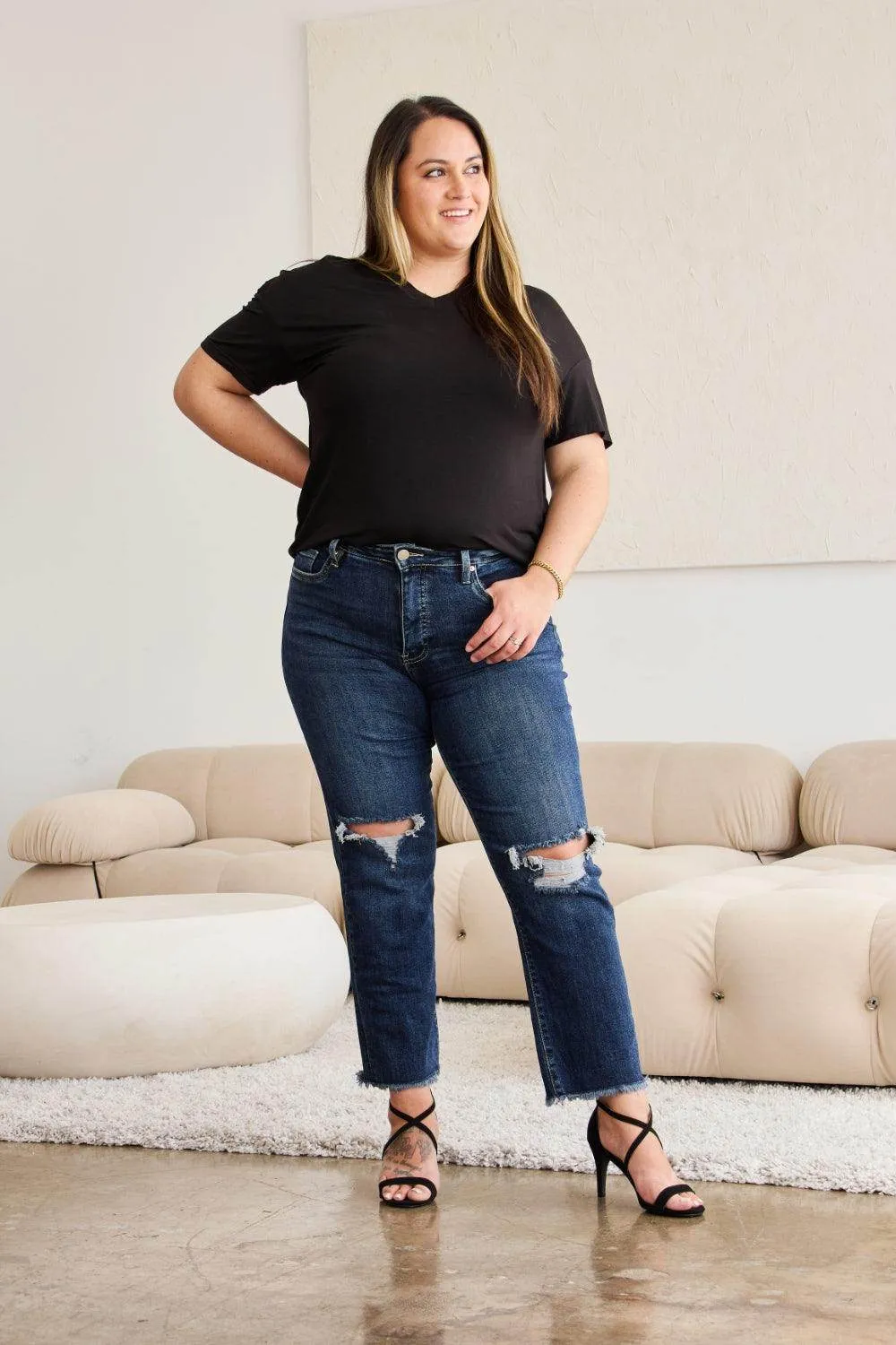 RFM Crop Dylan Full Size Tummy Control Distressed High