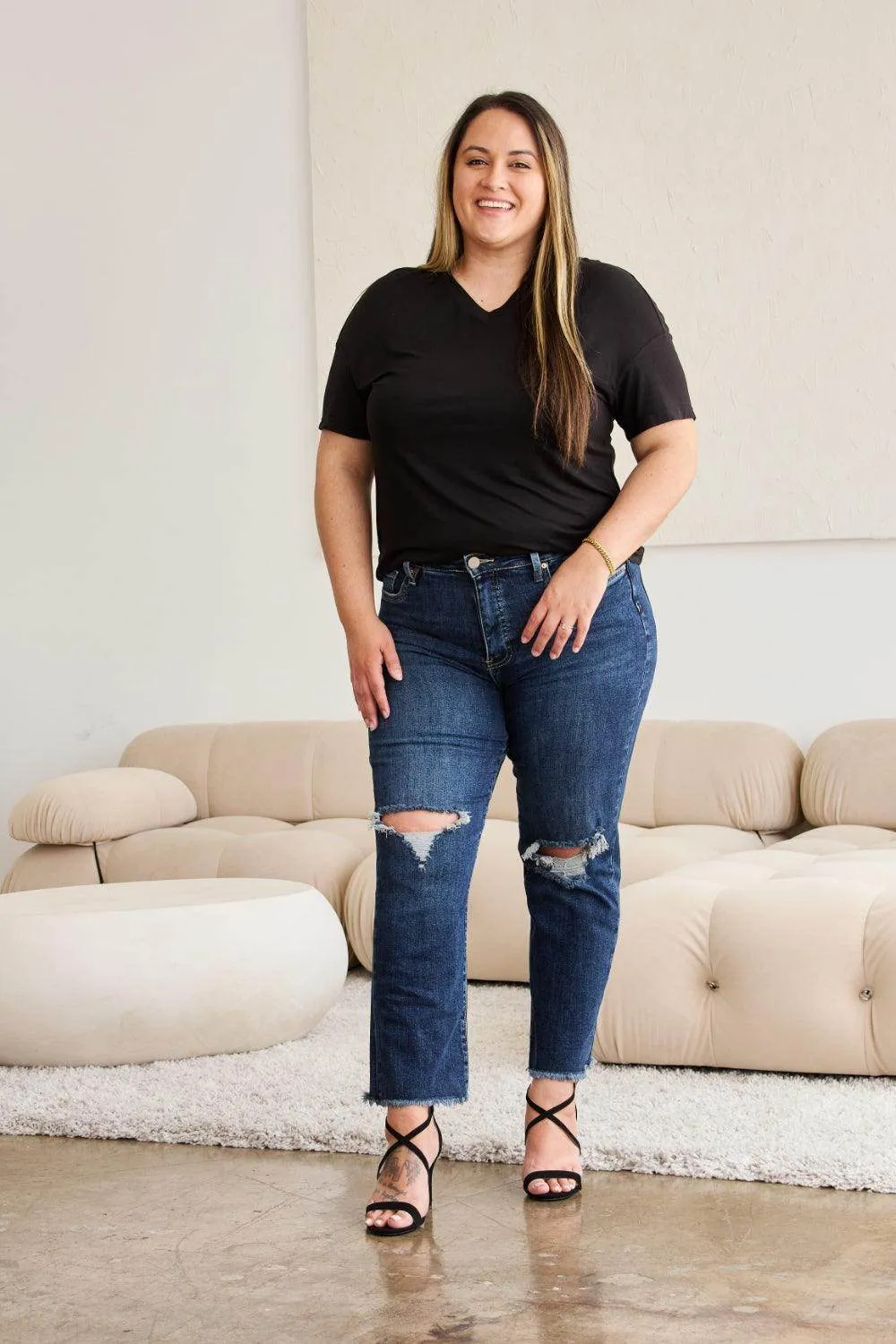 RFM Crop Dylan Full Size Tummy Control Distressed High