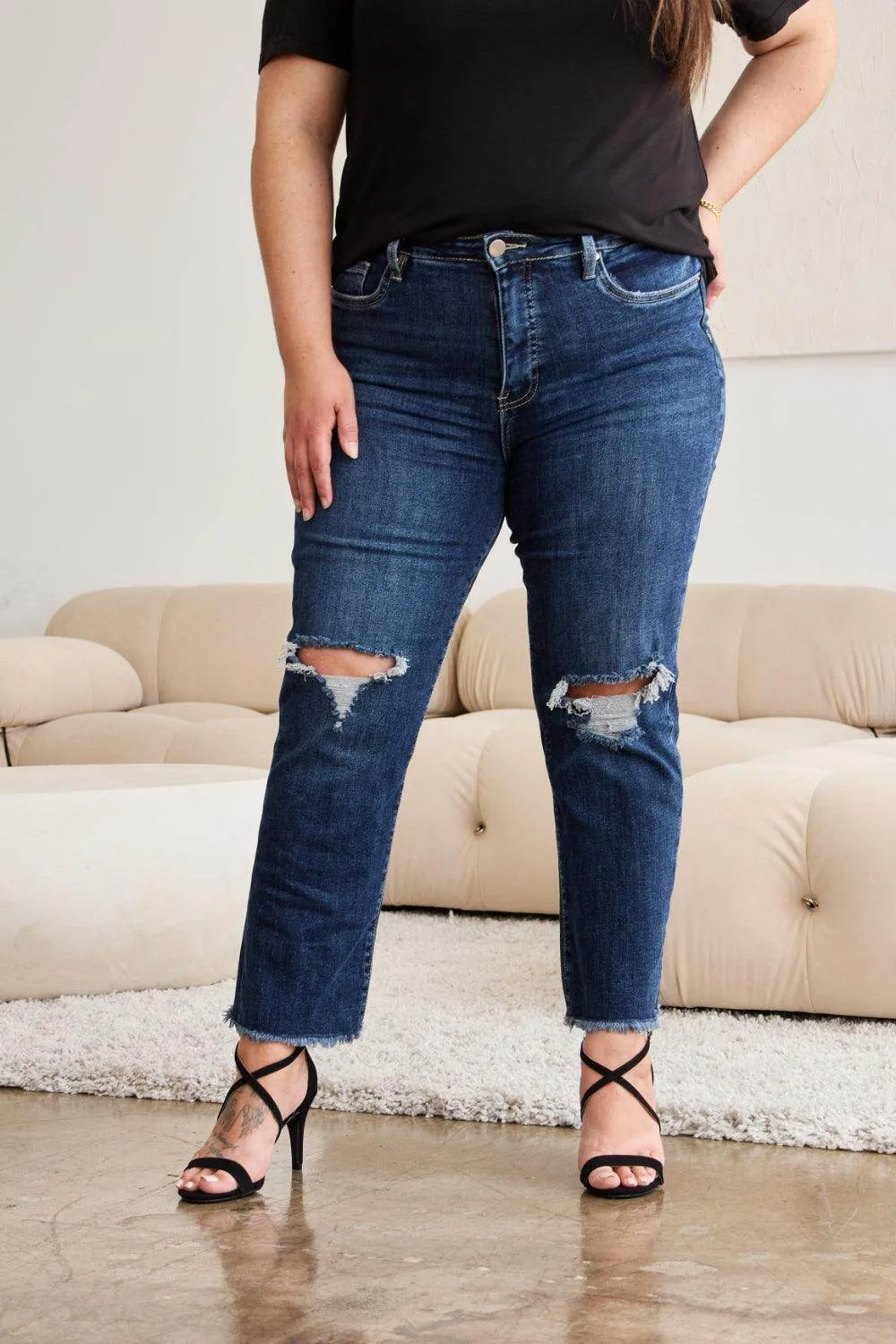 RFM Crop Dylan Full Size Tummy Control Distressed High