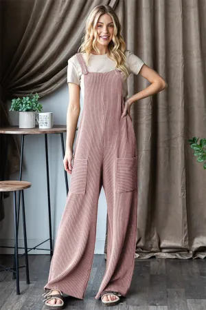 Ribbed Front Pocket Sleeveless Jumpsuit - Pink