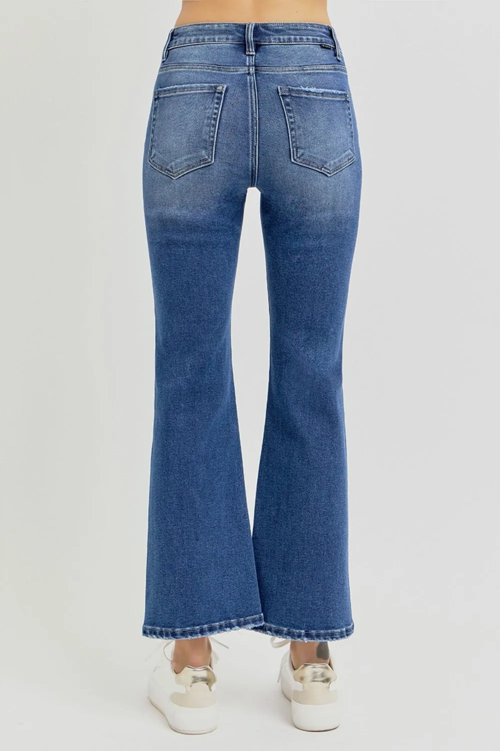 Risen Distressed High Rise Crop Flare Jeans
