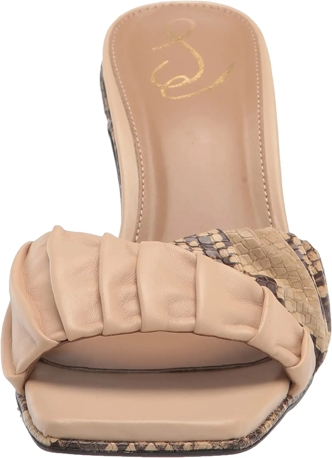 Sam Edelman Kittie Almond/Camel Squared Open Toe Slip On Spool Heeled Sandals