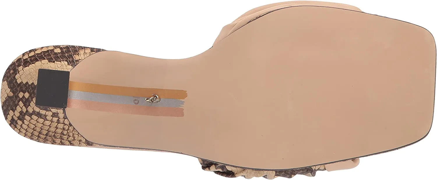 Sam Edelman Kittie Almond/Camel Squared Open Toe Slip On Spool Heeled Sandals