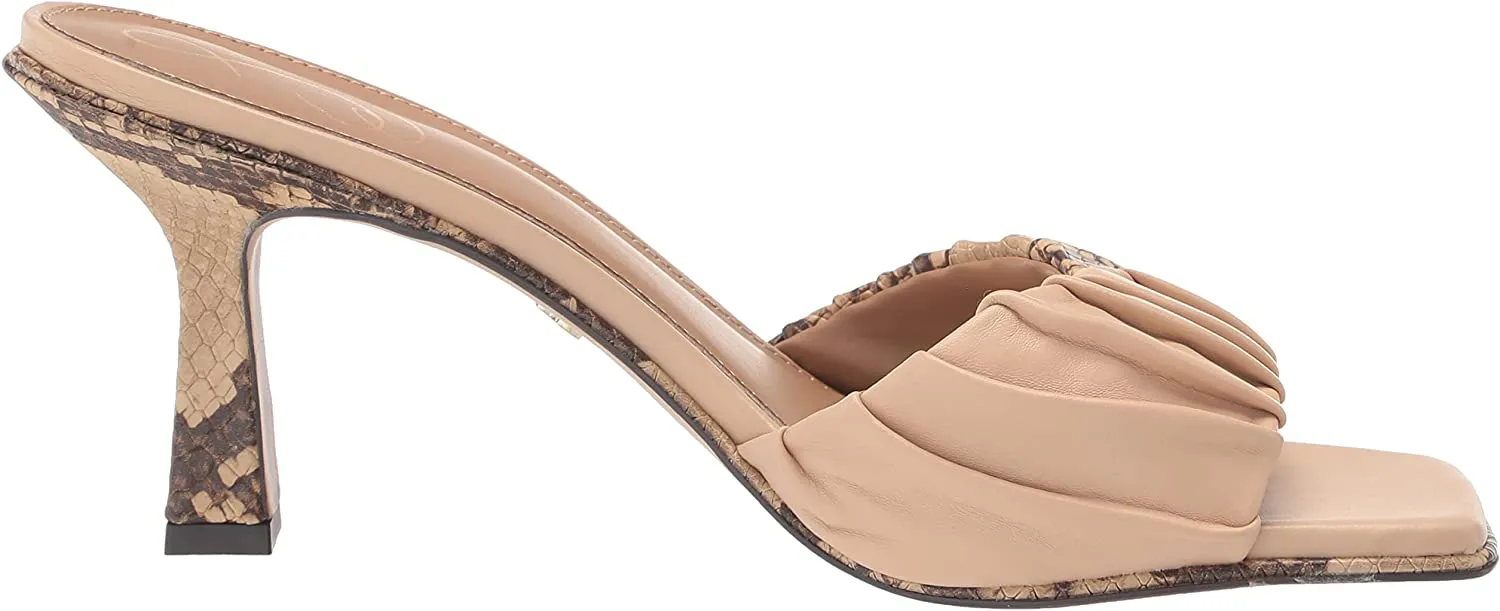 Sam Edelman Kittie Almond/Camel Squared Open Toe Slip On Spool Heeled Sandals