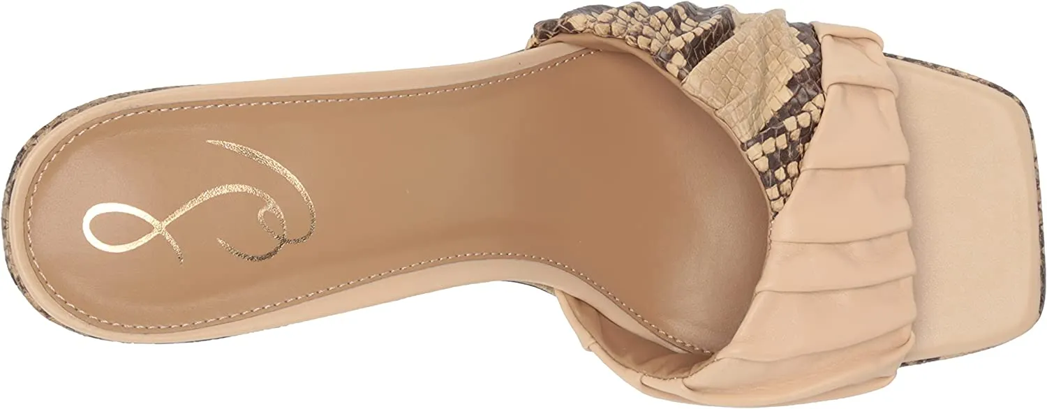 Sam Edelman Kittie Almond/Camel Squared Open Toe Slip On Spool Heeled Sandals