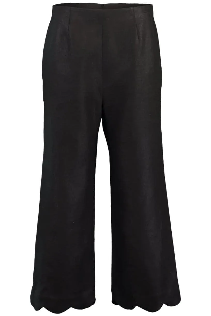 Scallop Black Linen Pant