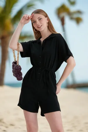 Shirt Wrap Playsuit in Black