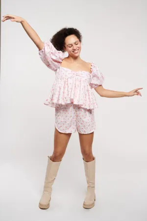 Shorts Set Pink Pearly Floral Cotton by Madeline Marie