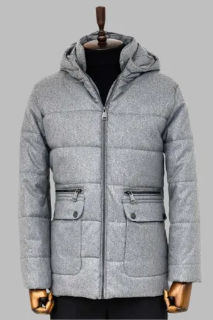 Slim Fit Hooded Grey Men Coat - Wessi
