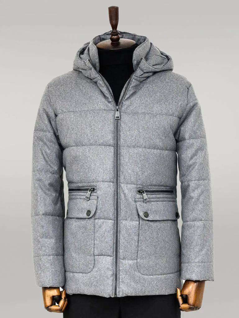 Slim Fit Hooded Grey Men Coat - Wessi