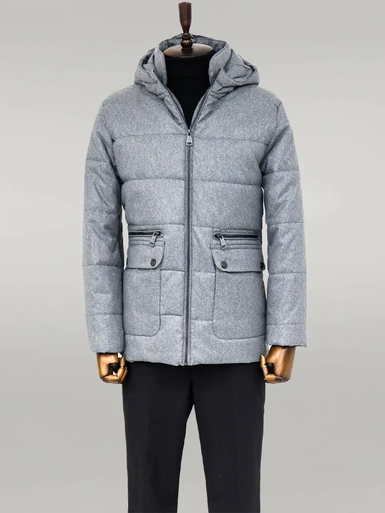 Slim Fit Hooded Grey Men Coat - Wessi