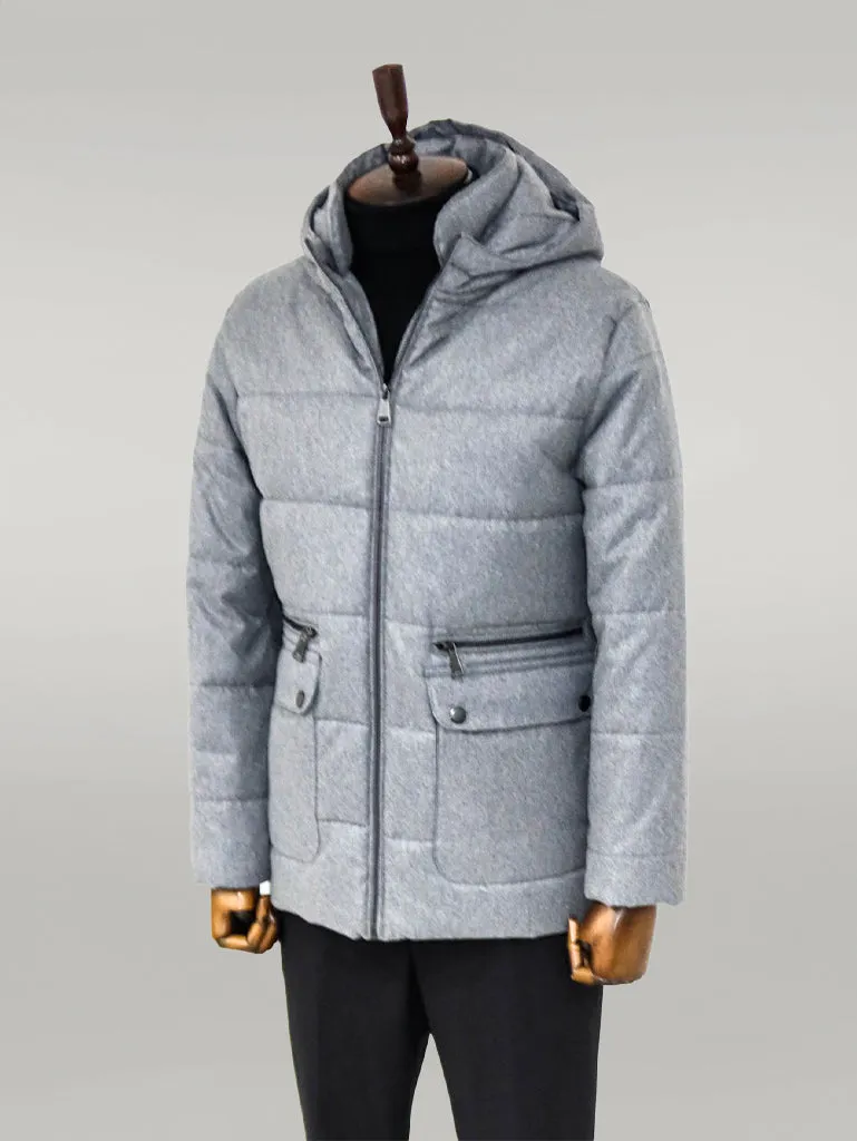 Slim Fit Hooded Grey Men Coat - Wessi