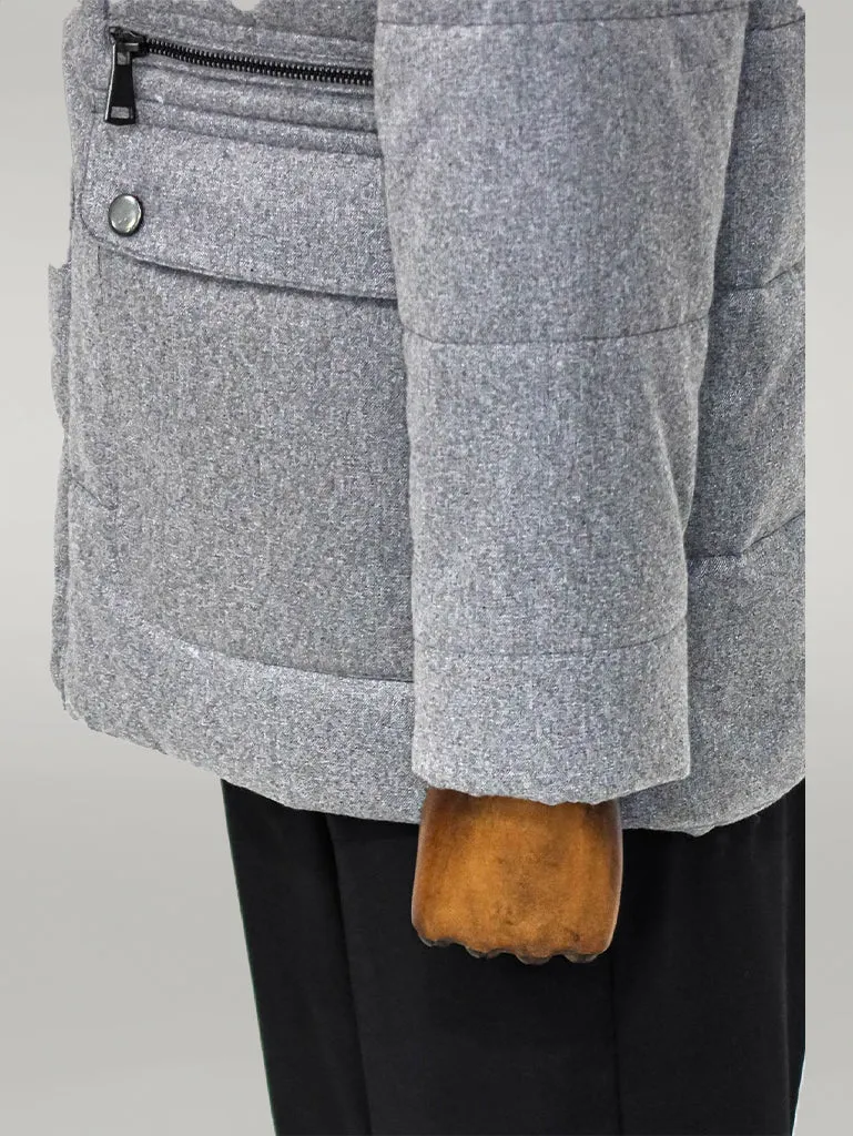 Slim Fit Hooded Grey Men Coat - Wessi