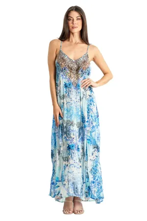 Spaghetti Strap Maxi Resort Dress with Front Pockets