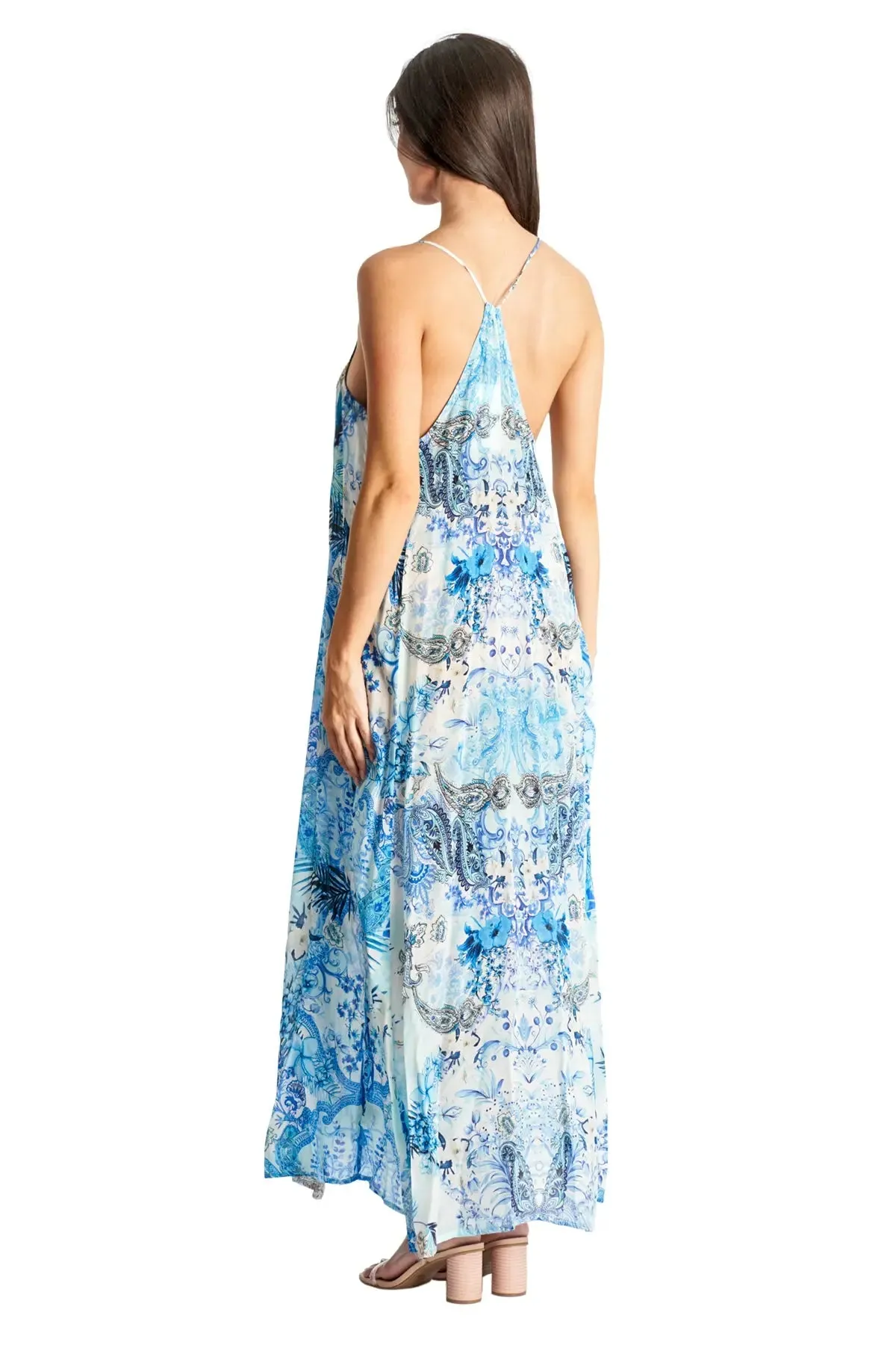 Spaghetti Strap Maxi Resort Dress with Front Pockets