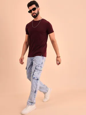 Style Quotient Men Light Blue Relaxed Fit Mid Rise Cargos