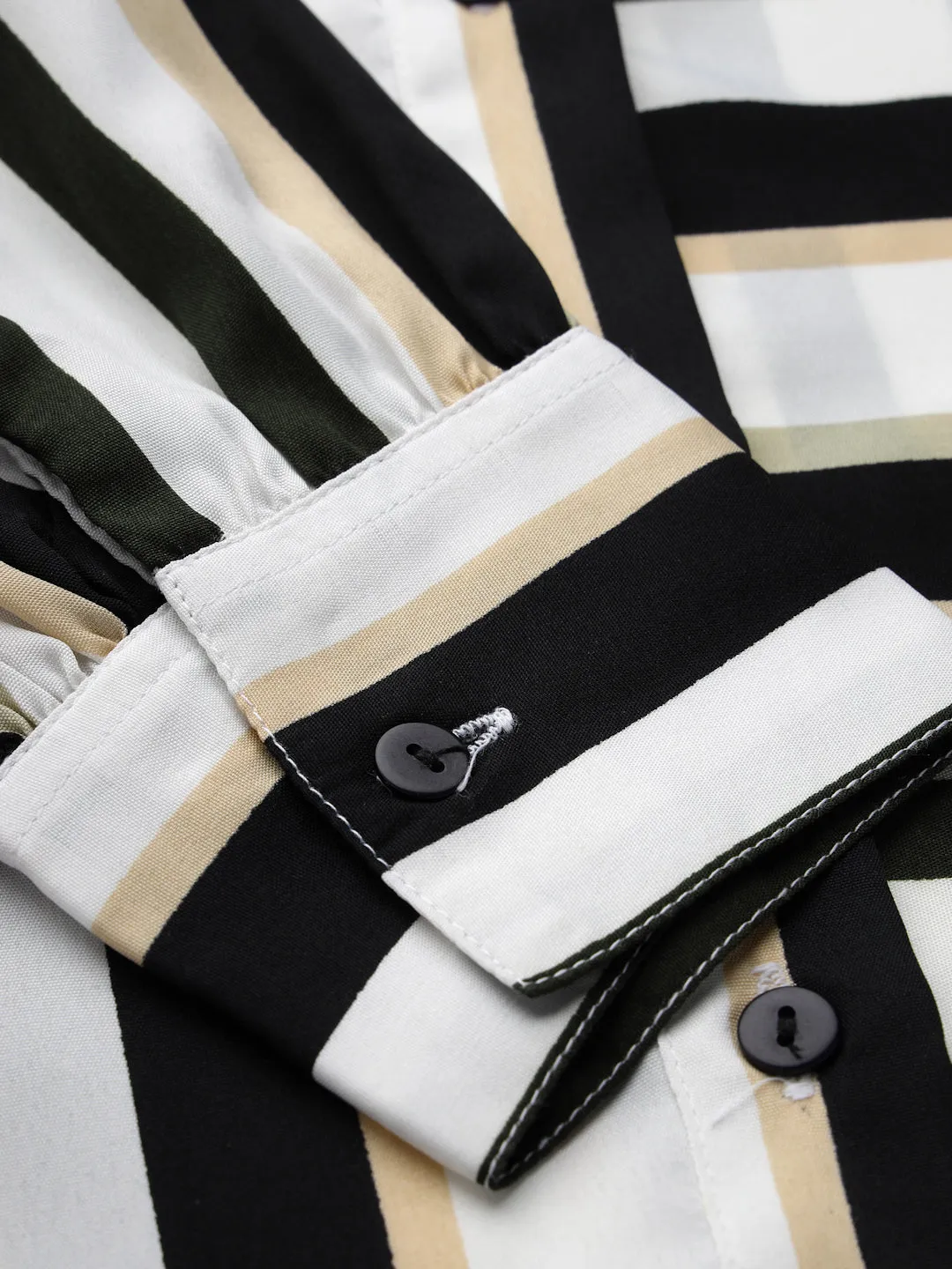 Style Quotients Women Black White Stripe Printed Polyester Boxy Casual Shirt